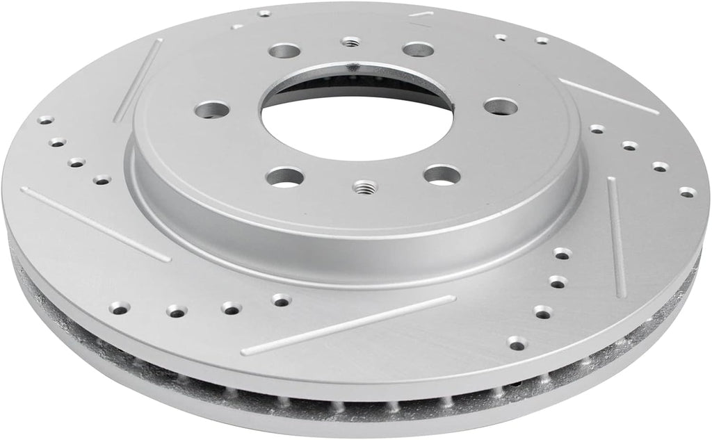TRQ Performance Front Brake Pad and Rotor Set Ceramic G Coated Drilled Slotted Vented Rotors Compatible with 2009 Ford F-150