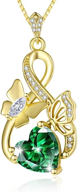 Gold Jewelry for Women Wife Infinity Necklace 18K White Gold Plated Dainty Butterfly Pendant with Heart Birthstone - Anniversary Necklaces for Women Birthday Gift Ideas Present for Girlfriend Mom Daughter