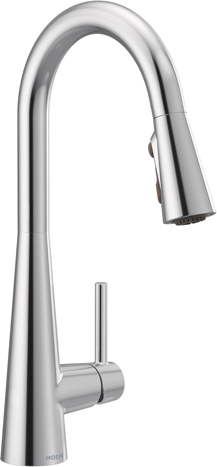 Moen Sleek Chrome Pulldown Kitchen Faucet Featuring Pull Down Sprayer with Power Boost, High Arc Modern Kitchen Faucet, One-Handle Easy Installation, 7864