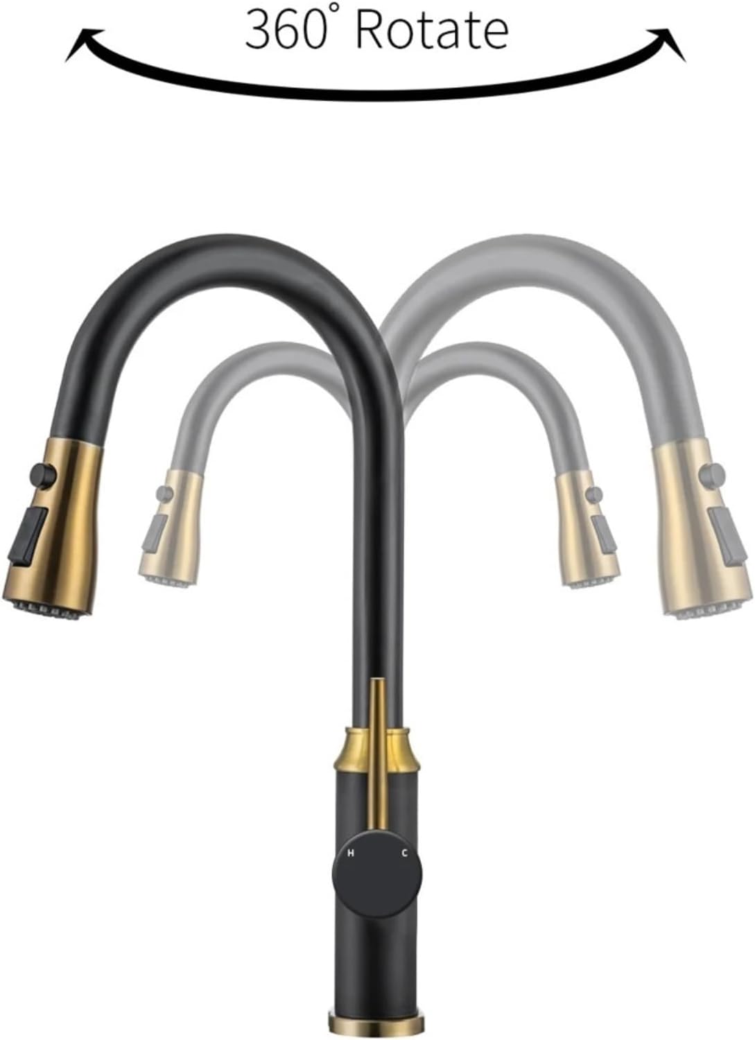 Kitchen Pull-Out Telescopic Faucet Hot and Cold Water Tank Mixing Valve Black Gold Kitchen Faucet(Black)