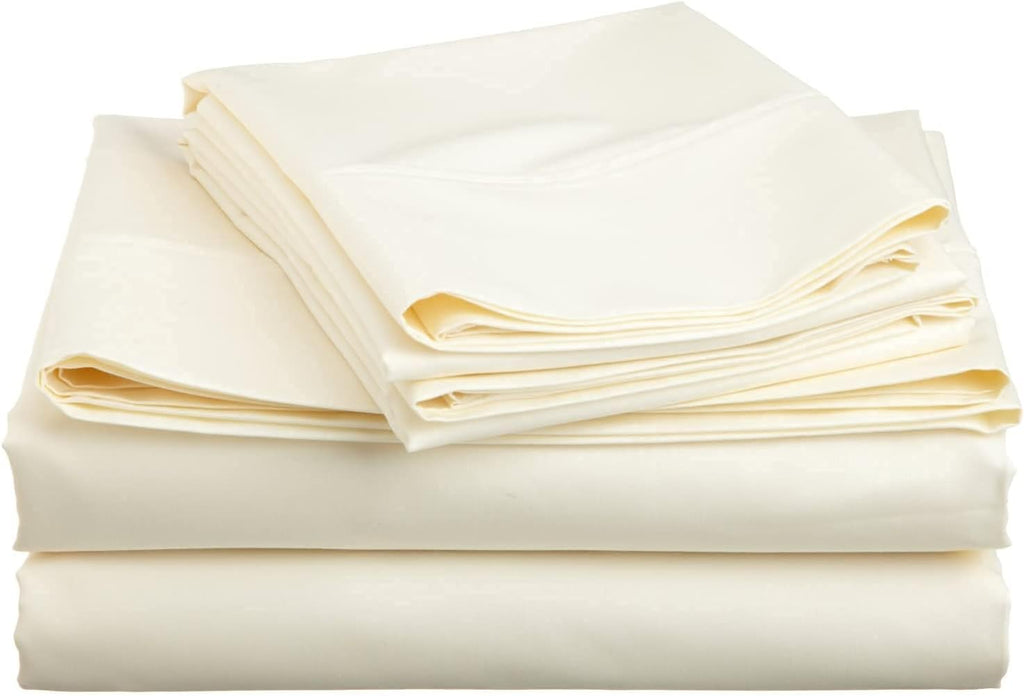 Pure 1000 Thread Count Egyptian Cotton- Sateen Weave- Olympic Queen(66' X 80') Ivory Sheet Set - 4-Piece 14'-18' Inches Standard Drop Length Elastic Bounded