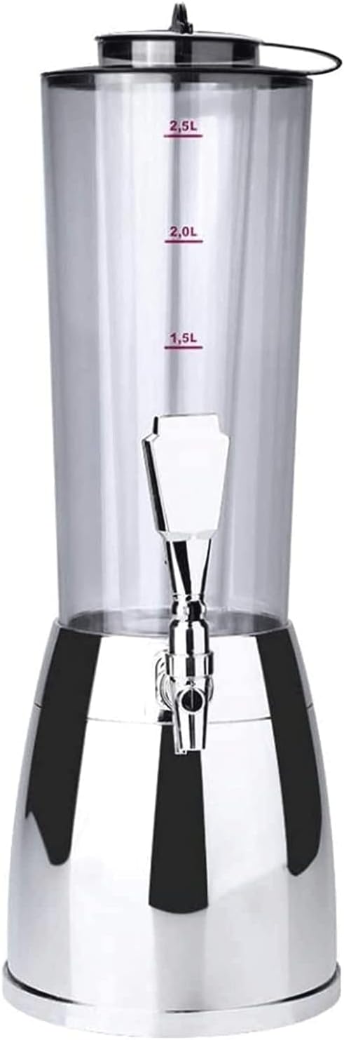 Drink Dispenser 2.5l Beverage Dispenser with Detachable Ice Tube Drink Dispenser with Faucet Buffet Drink Machine Picnic Bar Water Dispenser Beautiful Practical Beer (Silver)