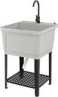 VINGLI Utility Sink Laundry Tub for Washing Room, Freestanding Utility Sink with Stainless Steel Faucet (23.6'W×23.6'D×36.2'H, Grey)