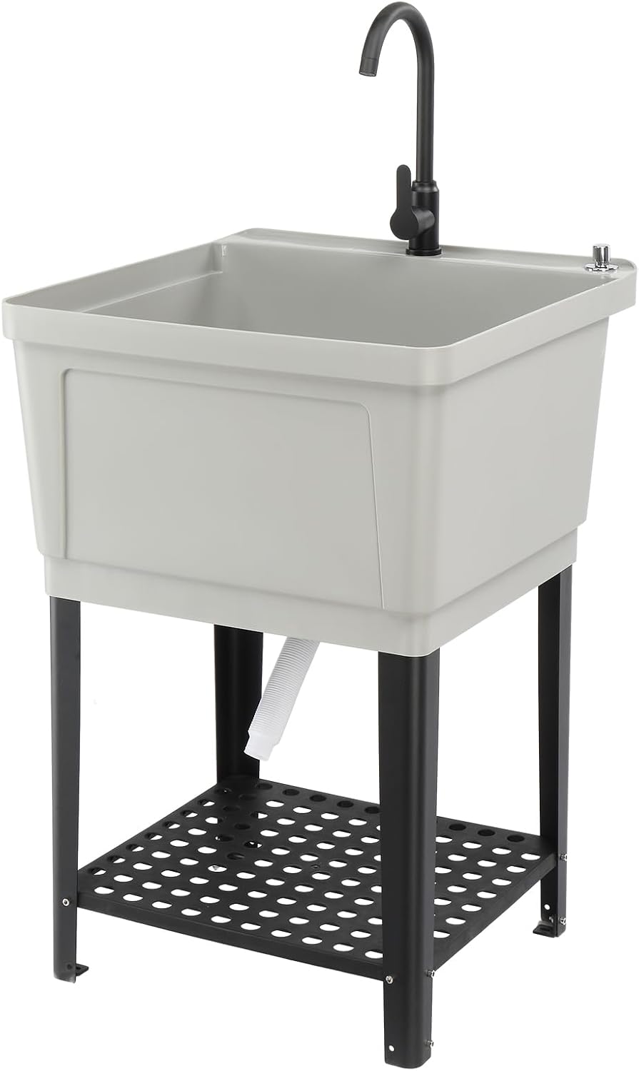 VINGLI Utility Sink Laundry Tub for Washing Room, Freestanding Utility Sink with Stainless Steel Faucet (23.6'W×23.6'D×36.2'H, Grey)