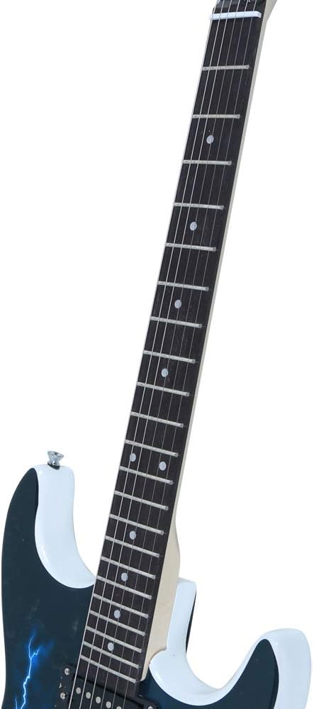 Full Size Electric Guitar Kit,39 Inch Beginner Electric Guitar,Complete Electric Guitars Set with Bag, Shoulder Strap, Power Wire, Wrench Tool,Tremolo Arm and Picks,White and Dark Blue