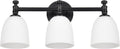 Black Bathroom Vanity Light, 3-Light Bathroom Light Fixtures Over Mirror, Traditional Vanity Lights for Living Room, Milk White Bell Glass Shades, Standard E26 Base, Matte Black