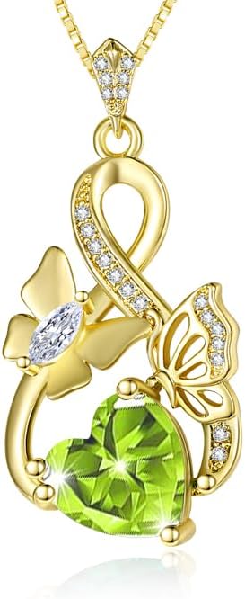 Gold Jewelry for Women Wife Infinity Necklace 18K White Gold Plated Dainty Butterfly Pendant with Heart Birthstone - Anniversary Necklaces for Women Birthday Gift Ideas Present for Girlfriend Mom Daughter