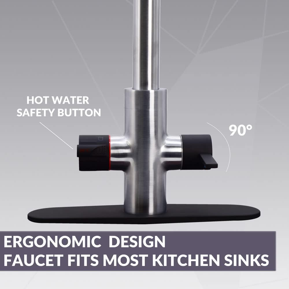 Westbrass BK124WH-2062 24' Single Bowl Reversible Apron Front Solid Surface Kitchen Sink with 4 in 1 Function Faucet, Dual Water Filters, Drain Basket and Soap Dispenser, Stainless Steel/Matte Black