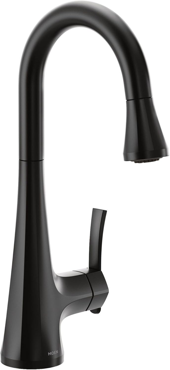 Moen S6235BL Sinema One-Handle High Arc Pulldown Bar Faucet featuring Power Clean and Reflex, Matte Black