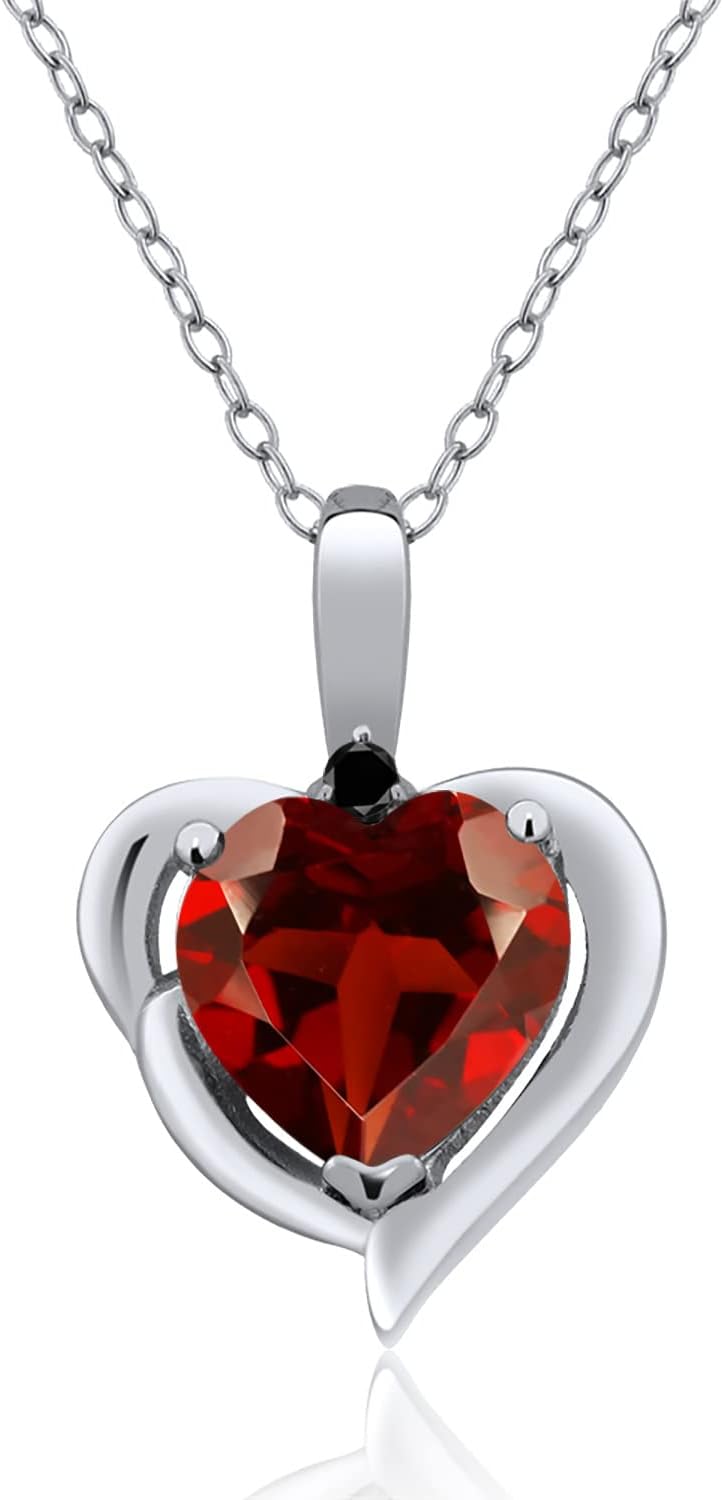 Gem Stone King Heart Shape Pendant Necklace For Women | 925 Sterling Silver | Gemstone Birthstone and Diamond | 8MM Heart Shape and 1.5MM Round Accent | With 18 Inch Silver Chain