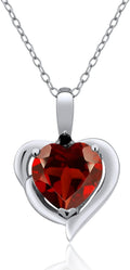 Gem Stone King Heart Shape Pendant Necklace For Women | 925 Sterling Silver | Gemstone Birthstone and Diamond | 8MM Heart Shape and 1.5MM Round Accent | With 18 Inch Silver Chain