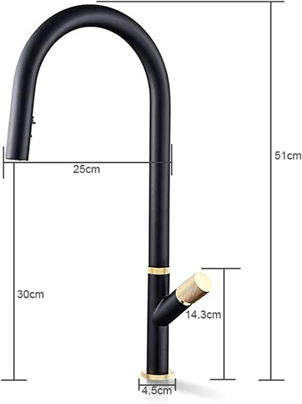 Pull-Out Kitchen Faucet 360 Rotation Hidden Nozzle Hot and Cold Water Sink Mixer Tap Deck Mounted Luxury Wash Tap(Black-Gold)