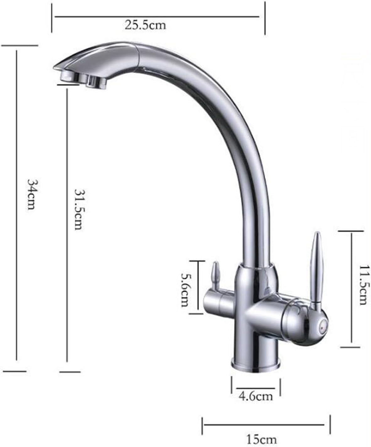 Kitchen 3 Way Faucets Mixer Brass 3 Way Faucets for Kitchen Sink Double Outlet Hot and Cold Water-Chrome Plated