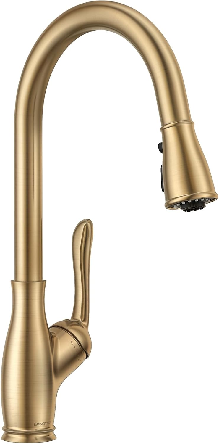 Lava Odoro Champagne Gold Kitchen Faucet with Pull Down Sprayer, Bronze Gold Kitchen Sink Faucet with Magnetic Docking Spray 3-Function, Brass Faucet for Kitchen Sink 1 Hole and 3 Hole, KF271-CB