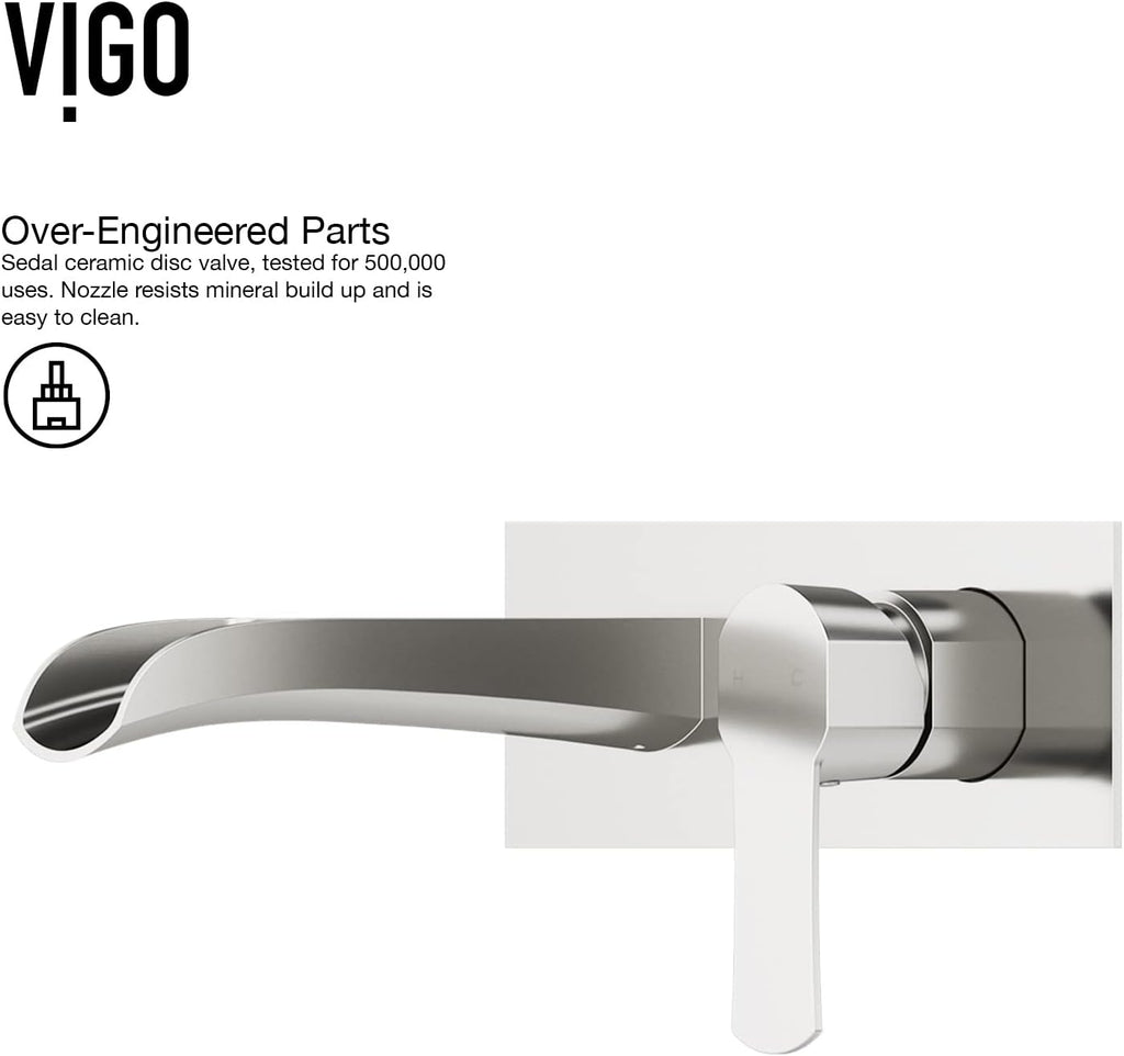 VIGO Cornelius Waterfall Single-Handle Two-Hole Wall Mount Bathroom Sink Faucet, Brushed Nickel, Modern Design, Solid Brass, 1.2 GPM WaterSense & Ceramic Disc Valve, Corrosion-Resistant - VG05004BN
