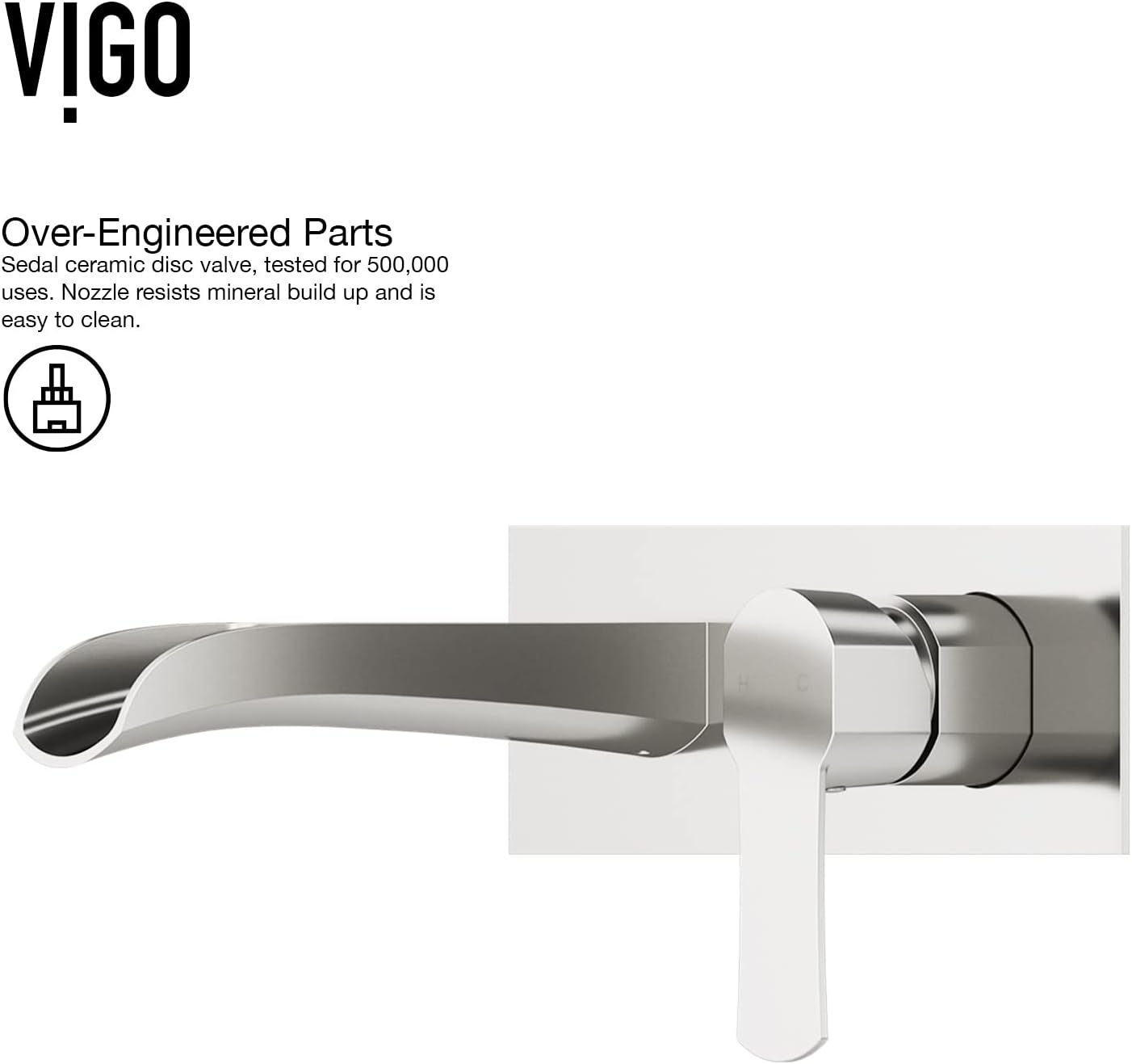 VIGO Cornelius Waterfall Single-Handle Two-Hole Wall Mount Bathroom Sink Faucet, Brushed Nickel, Modern Design, Solid Brass, 1.2 GPM WaterSense & Ceramic Disc Valve, Corrosion-Resistant - VG05004BN