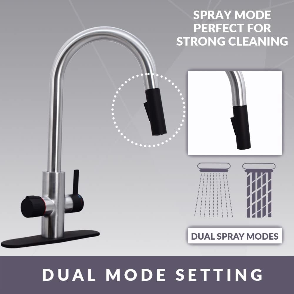 Westbrass BK13341-2062 33' Single Bowl Reversible Apron Front Solid Surface Kitchen Sink with 4 in 1 Function Faucet, Dual Water Filters, Drain Basket and Soap Dispenser, Stainless Steel/Matte Black