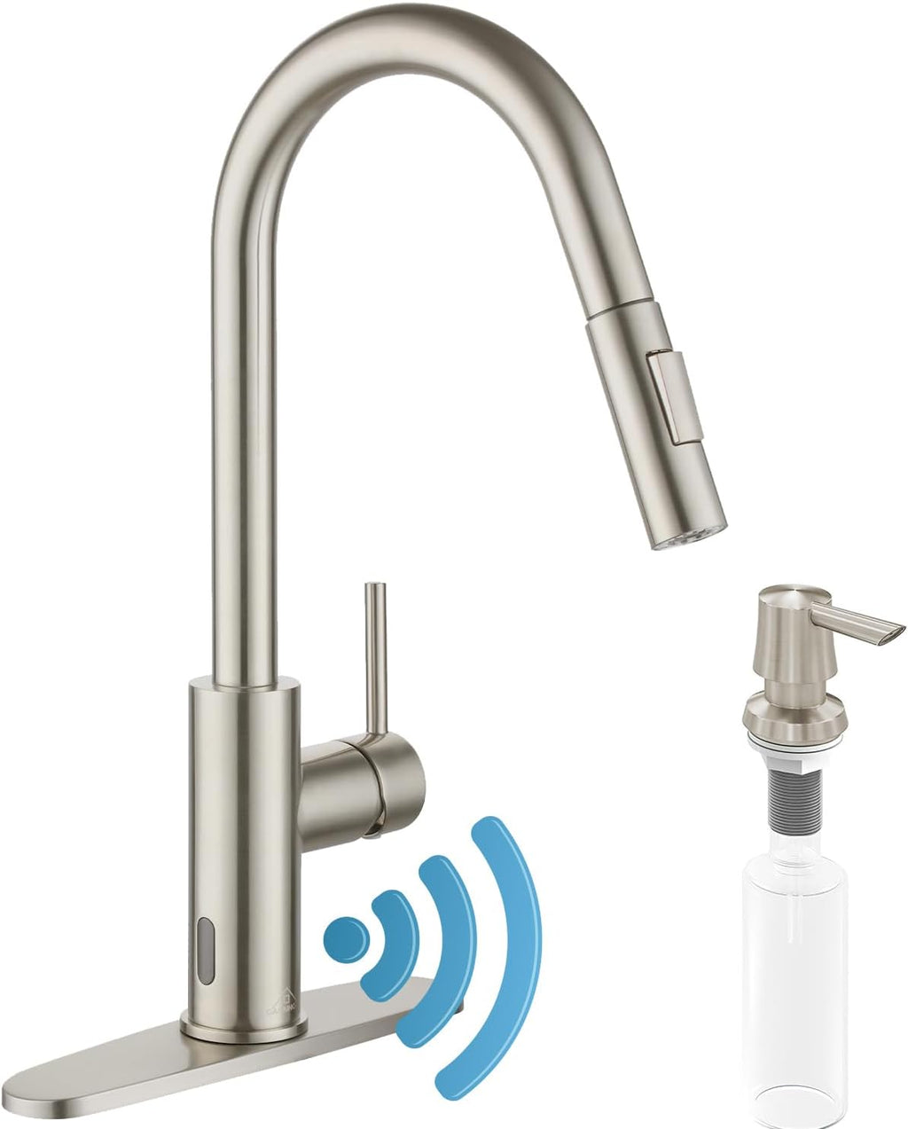 CASAINC Kitchen Faucet with Pull Down Sprayer Brushed Nickel, 1.8 gpm 16.89in H Touchless Motion Sensor Single Handle Kitchen Sink Faucet, Lead-Free Copper for Bar/Laundry/Kitchen Sink