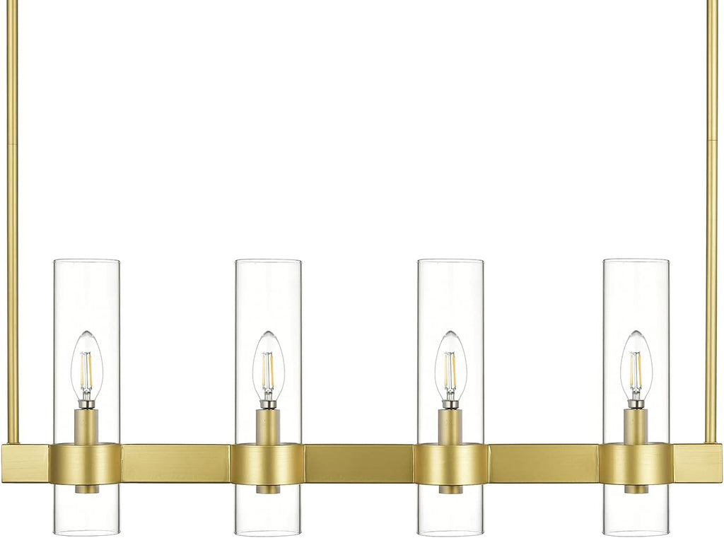 Linea di Liara Teramo Satin Brass Kitchen Island Lighting - Modern Farmhouse Rectangle Dining Room Light Fixtures - 30 inch 4 Light Linear Chandelier