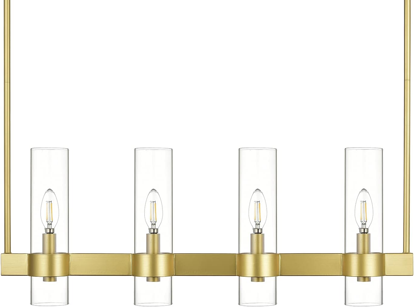 Linea di Liara Teramo Satin Brass Kitchen Island Lighting - Modern Farmhouse Rectangle Dining Room Light Fixtures - 30 inch 4 Light Linear Chandelier