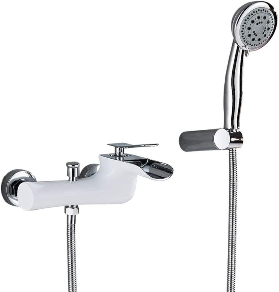Bathroom Sink Taps Shower Faucet Chrome White Wall Mounted Waterfall Spout Tub Mixer Tap Handheld Head Waterfall Bathroom Hot Cold Water Faucet-Basin and Shower (Only Shower Tap)