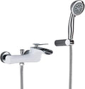 Bathroom Sink Taps Shower Faucet Chrome White Wall Mounted Waterfall Spout Tub Mixer Tap Handheld Head Waterfall Bathroom Hot Cold Water Faucet-Basin and Shower (Only Shower Tap)