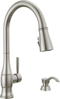 Delta Hazelwood Brushed Nickel Kitchen Faucet with Pull Down Sprayer and Soap Dispenser, Modern Single Hole Kitchen Sink Faucet, Single Handle, Spotshield Stainless 19831Z-SPSD-DST