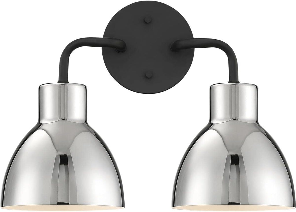Nuvo 60/6772 Sloan 2 Light Bathroom Vanity Wall Light Fixture, Matte Black and Polished Nickel Finish