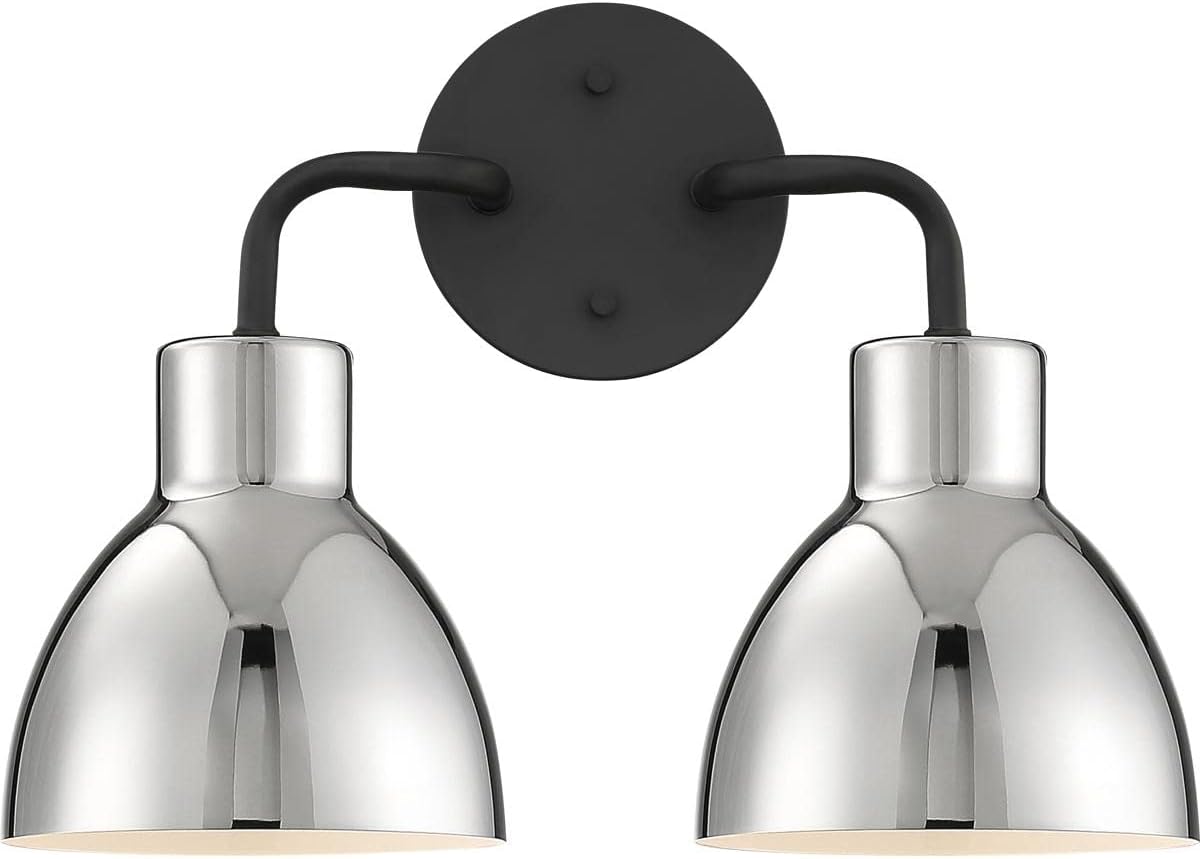 Nuvo 60/6772 Sloan 2 Light Bathroom Vanity Wall Light Fixture, Matte Black and Polished Nickel Finish
