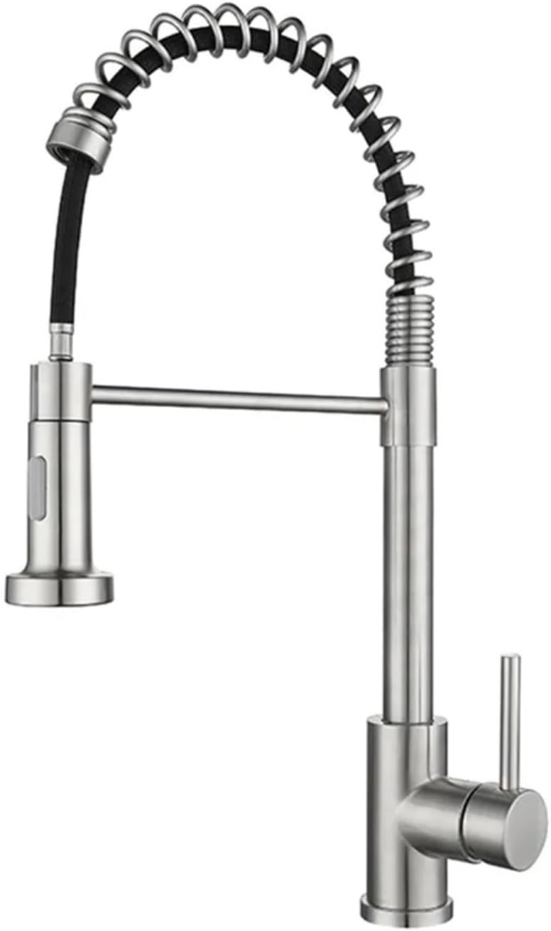 Kitchen Faucet Pull Out Spring Cold and Hot Water Sink Mixer Spray Tap Deck Mounted Stainless Steel Single Handle Tap(Brushed Nickel)