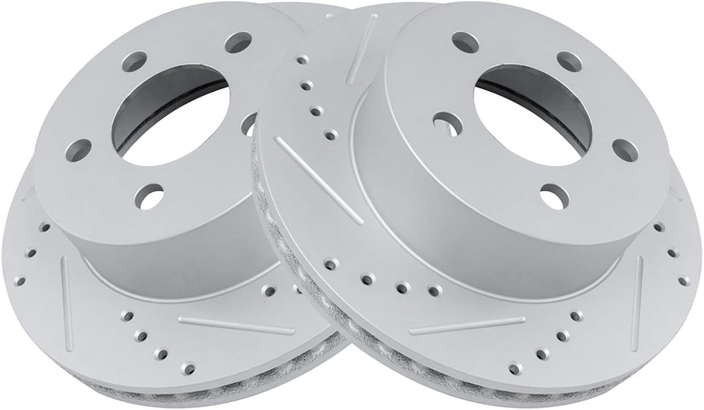 TRQ Performance Front Brake Pad and Rotor Set Ceramic G Coated Drilled Slotted Vented Rotors Compatible with 1999-2001 Jeep Cherokee 1999-2006 Wrangler