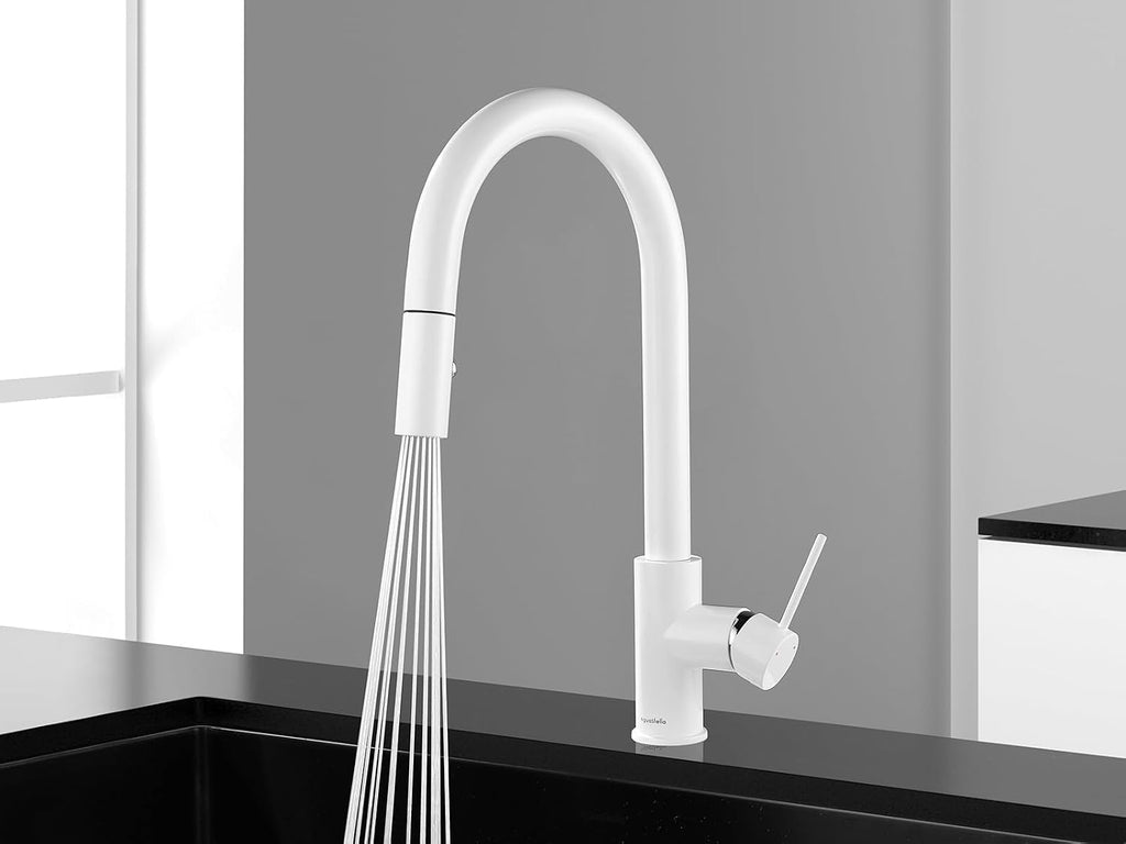 AguaStella AS60W Shiny White Kitchen Sink Faucet with Pull Down Sprayer Single Handle