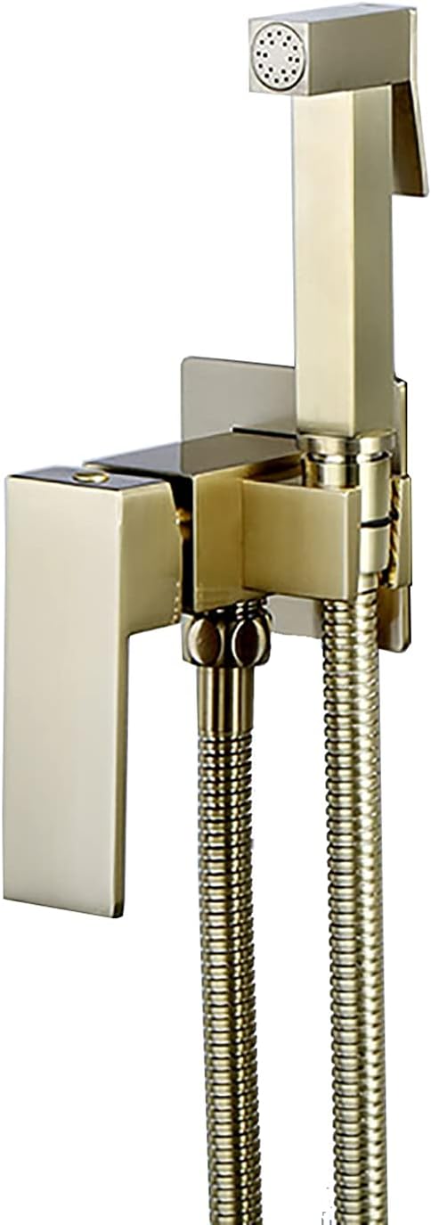 Handheld Bidet Sprayer for Toilet, Brushed Gold Wall Mounted Bathroom Cloth Diaper Set with Cold and Hot Water, Brass Kit for Bathing Pets, Feminine Hygiene