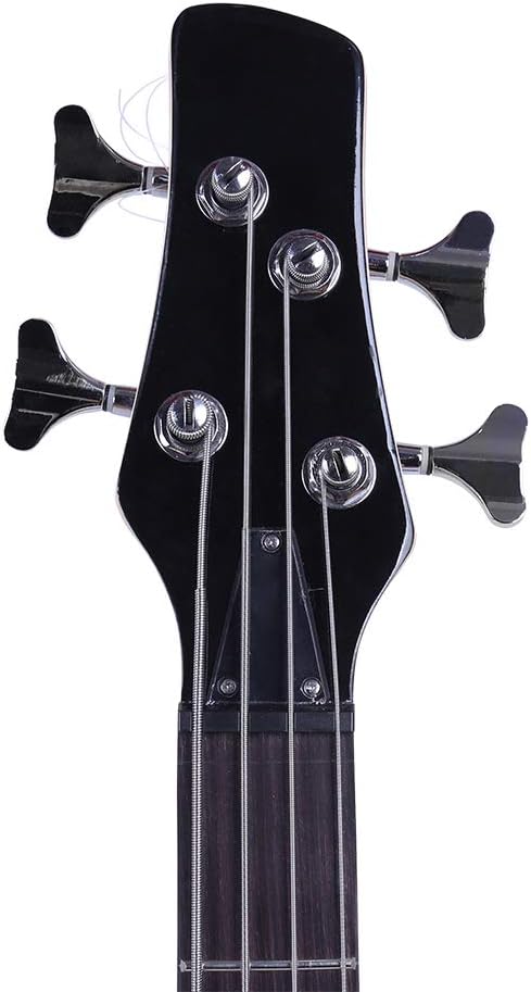 GLARRY Electric Bass Guitar Full Size 4 String Exquisite Stylish Bass with Power Line and Wrench Tool (Black)