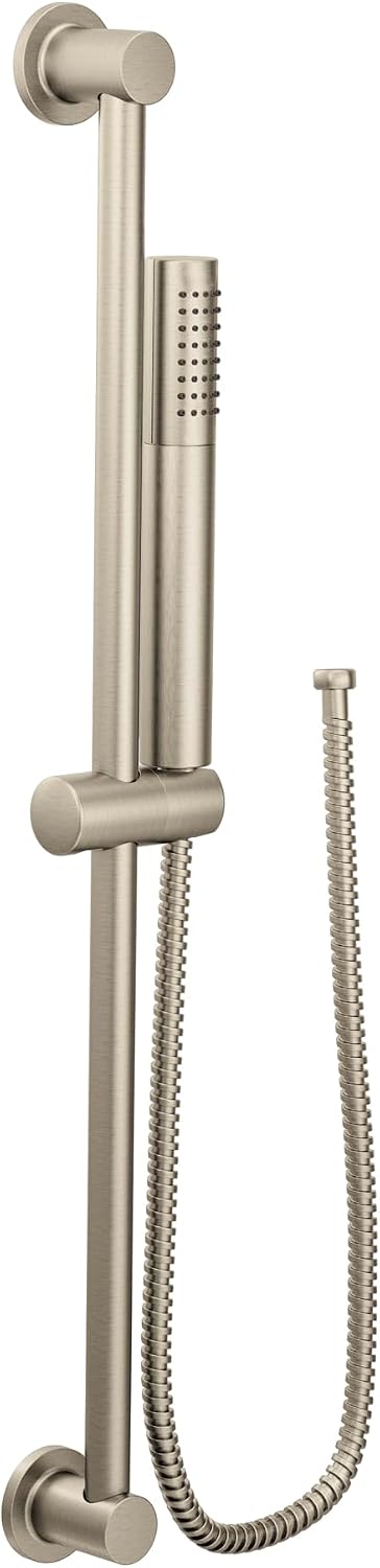 Moen Brushed Nickel Modern Eco-Performance Handshower Handheld Shower with 30-Inch Slide Bar and 69-Inch Metal Hose, 3887EPBN