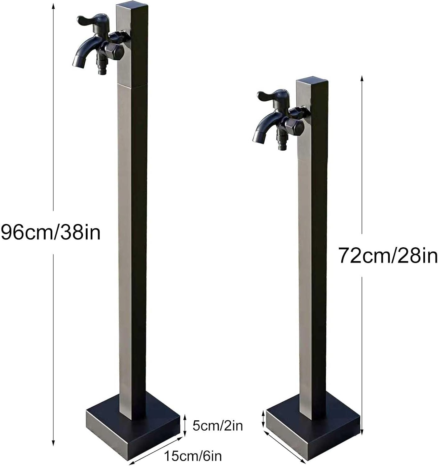 Outdoor Vertical Square Garden Water Column 304 Stainless Steel with Double Faucet, Antifreeze Water Dispenser Hydrant,Black-72cm/28in