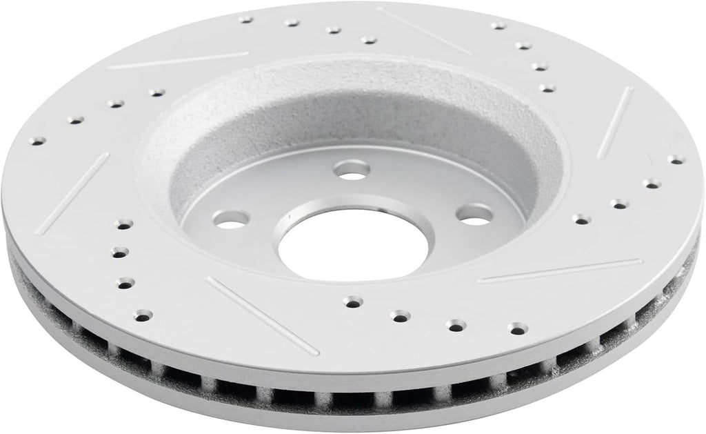 TRQ Performance Front Brake Pad and Rotor Set Ceramic Drilled Slotted Coated Rotors Compatible with 2011-2016 Dodge Durango Grand Cherokee