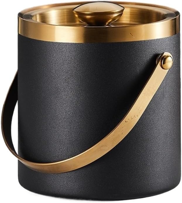 Ice Bucket, 3L Stainless Steel Ice Bucket, Double Insulated and Cooled Ice Bucket Ice Buckets For Parties(Black)