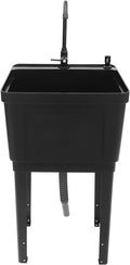 Freestanding Space Saver Utility Sink 19.68 * 19 * 33.07in kitchen Sink with Washboard Utility Sink with Cold and Hot Water Faucet, Hoses and Soap Dispenser for Laundry Room, Garage, Basement (Black)