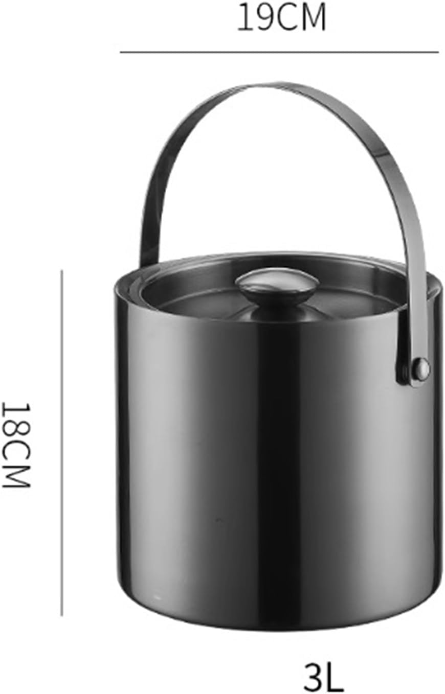 Party Black Stainless Steel Double Layer Ice Bucket with Lid for Cocktail Bars, Freezers, and Wine Cooler Tub(XL)