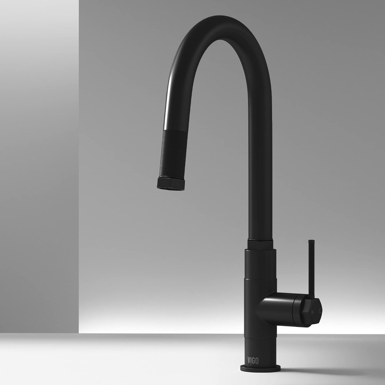 VIGO Hart Arched 18'' H Single Handle Pull-Down Spout Kitchen Faucet in Matte Black-VG02035MB