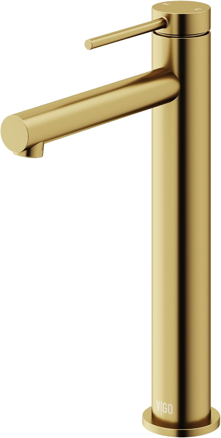 VIGO Jewel Single-Handle Single-Hole Mount Bathroom Sink Bathroom Sink Faucet, 11-Inch, Matte Brushed Gold, Modern Design, Solid Brass, 1.2 GPM WaterSense & Ceramic Disc Valve, Corrosion-Resistant