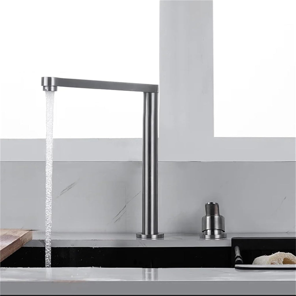 Kitchen Faucet Single Handle Two Hole Hidden Lifting Faucet Invisible Black Sink Tap Cold Hot Water Mixer 360 Rotating(Brushed)