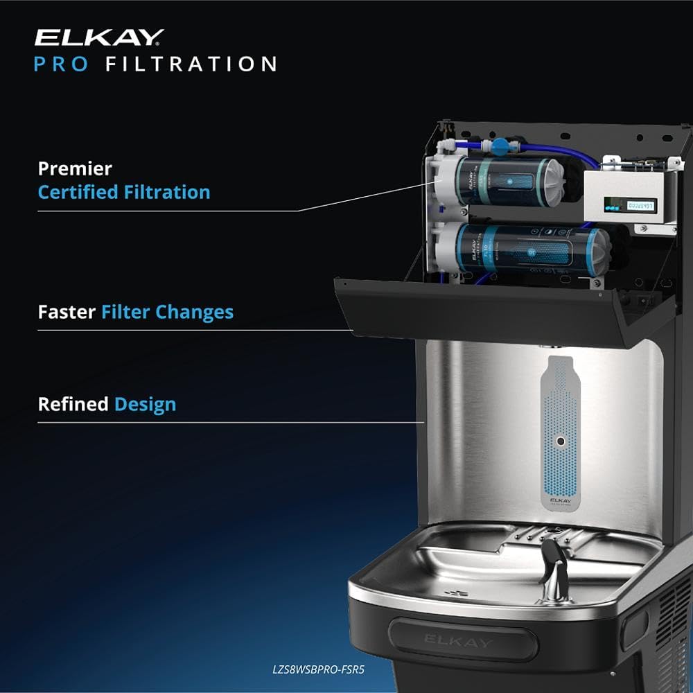 Elkay Pro Filtration LZS8WSBPRO-UV Bottle Filling Station & Single ADA Cooler Refrigerated Black UV Filtration