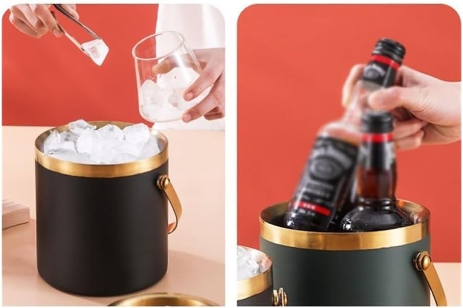 Ice Bucket, Stainless Steel Ice Bucket Double Insulated Keep Cold Champagne Wine Beer Bucket Ice Pellets Ice Cube Bucket Ice Buckets for Parties(Black,Large)