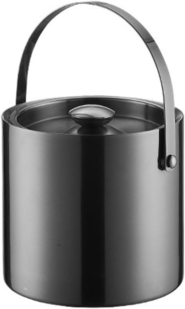 Party Black Stainless Steel Double Layer Ice Bucket with Lid for Cocktail Bars, Freezers, and Wine Cooler Tub(XL)