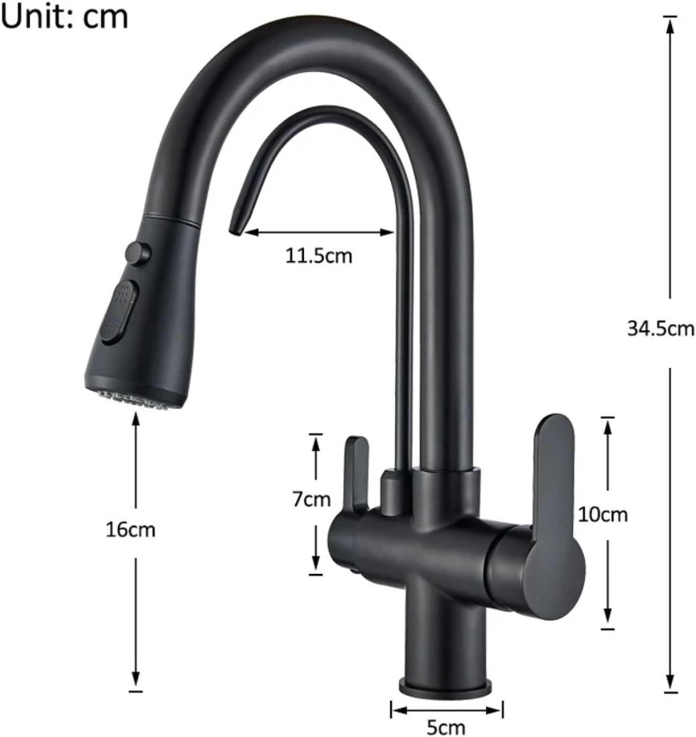 Filter Kitchen Faucet Brass Kitchen Faucet with Pure Water Pull Out Rotatble Hot Cold(Black Chrome)