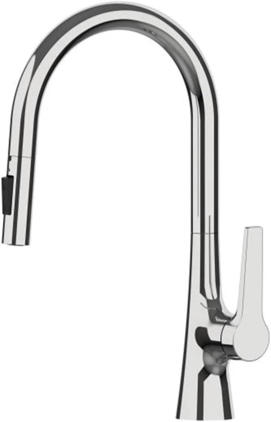 Brass Single Hole Deck Mounted 360 Degree Rotation Kitchen Pull Out Brass Faucet Hot and Cold Water Sink Taps(Polished Chrome)