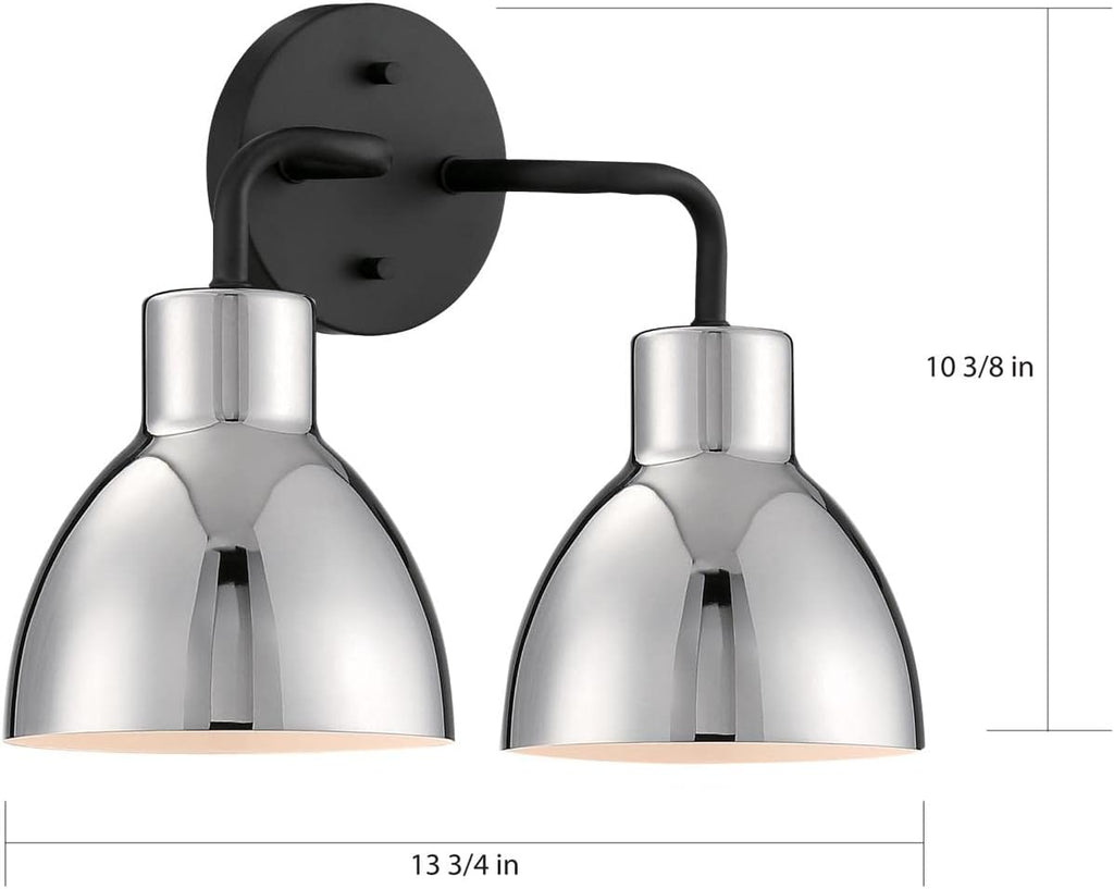Nuvo 60/6772 Sloan 2 Light Bathroom Vanity Wall Light Fixture, Matte Black and Polished Nickel Finish