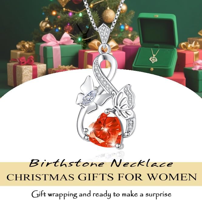 Gold Jewelry for Women Wife Infinity Necklace 18K White Gold Plated Dainty Butterfly Pendant with Heart Birthstone - Anniversary Necklaces for Women Birthday Gift Ideas Present for Girlfriend Mom Daughter